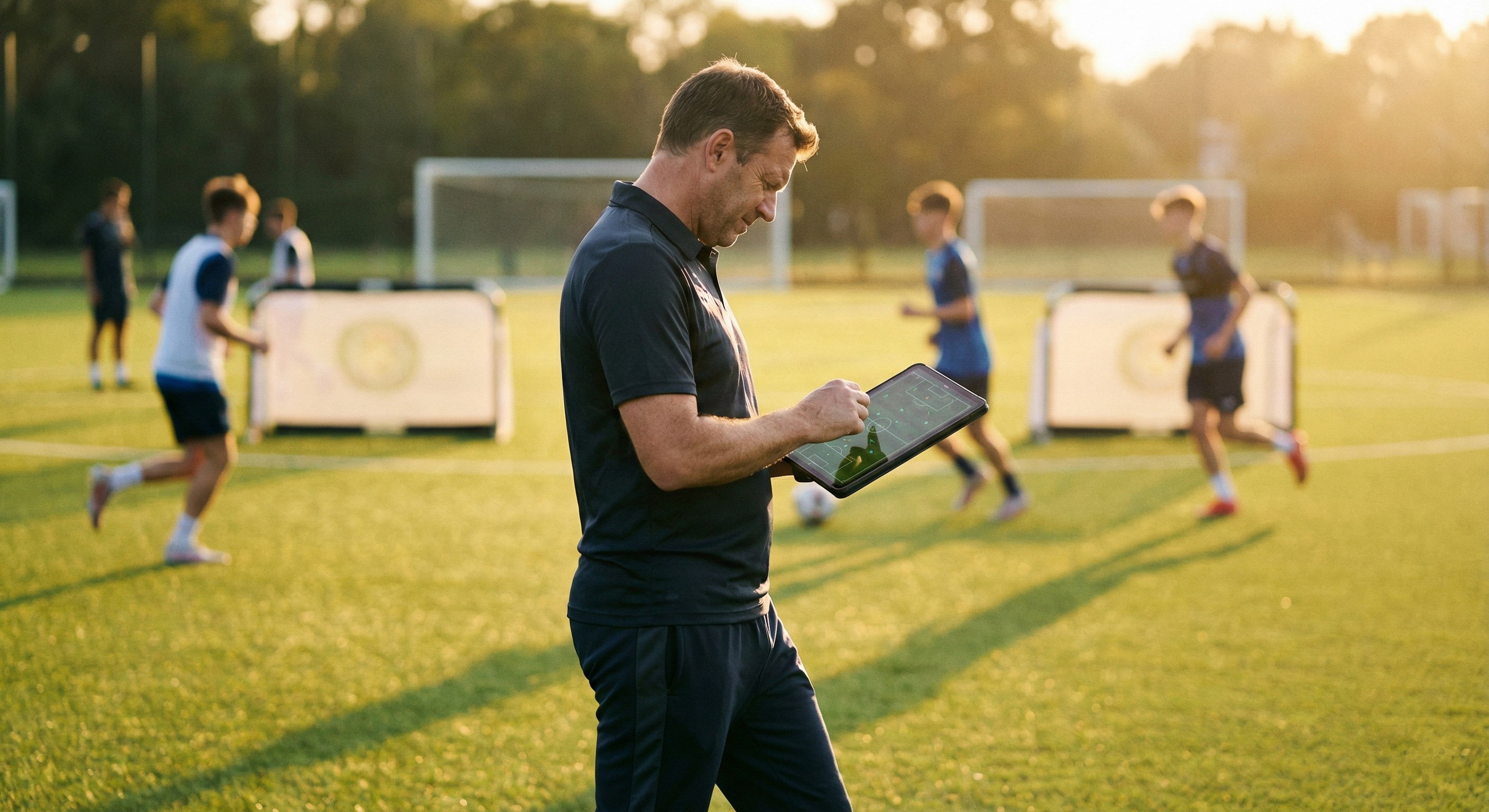 Professional coach using Scrimly on tablet